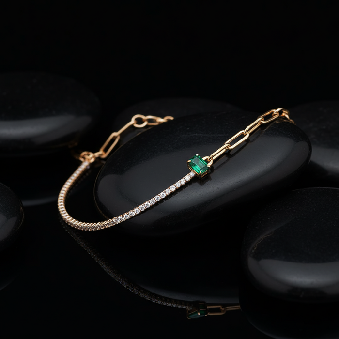 Emerald Diamond Tennis Bracelet in 14K Yellow Gold
