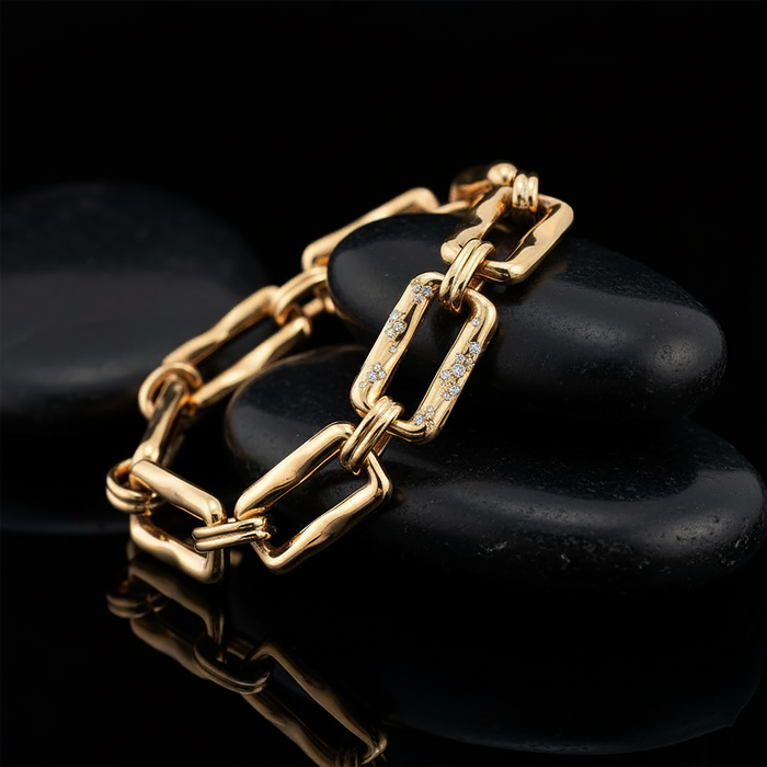 Baguette Rectangular Link Bracelet in 14K Yellow Gold