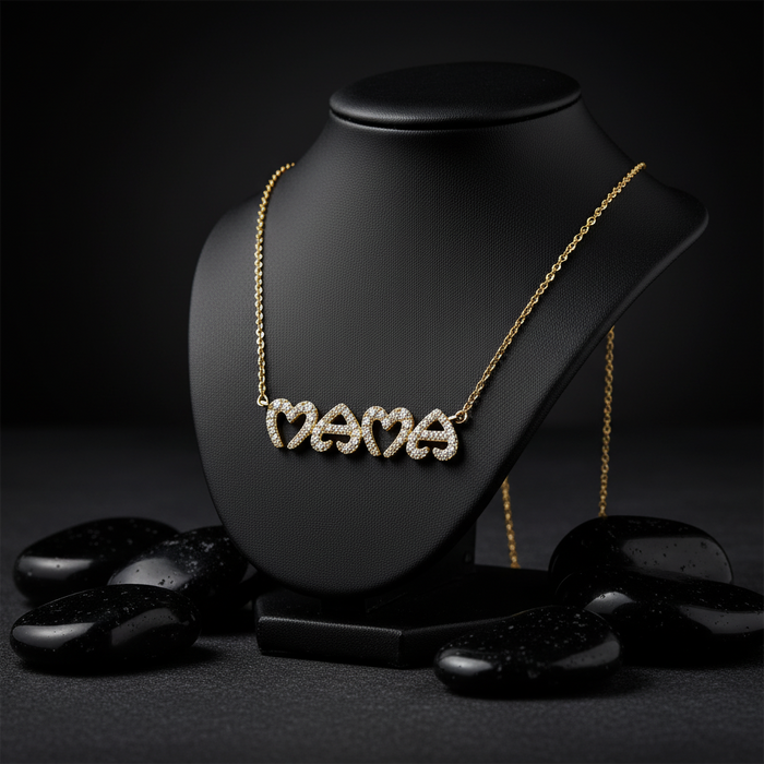Heart Shaped Letters Mama Necklace in 14K Gold