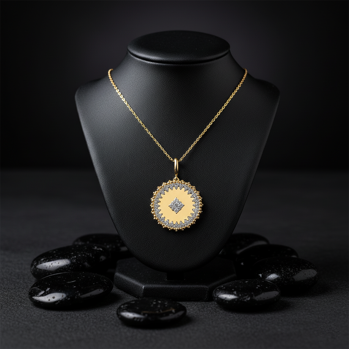 Round Motion Diamond Pendant Necklace in 14K Yellow Gold