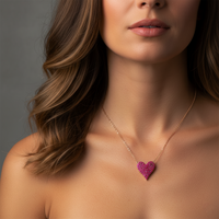 Diamond Ruby Charm Pendant Necklace in 14K Yellow Gold