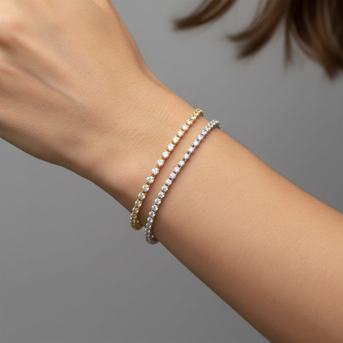 Round Basket Set Natural Diamond Straight 14K Gold Tennis Bracelet