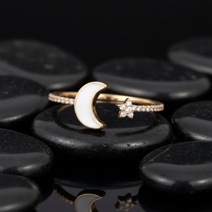 Celestial Charm Yellow Gold 14K Moon Star Ring