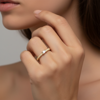 Minimalist Baguette Yellow Gold 14K Textured Diamond Ring