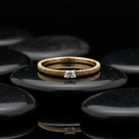 Minimalist Baguette Yellow Gold 14K Textured Diamond Ring