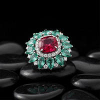 Ruby Emerald Diamond Signet Ring in 18K Yellow Gold