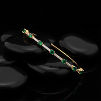 Emerald Diamond Bangle Bracelet in 14K Yellow Gold