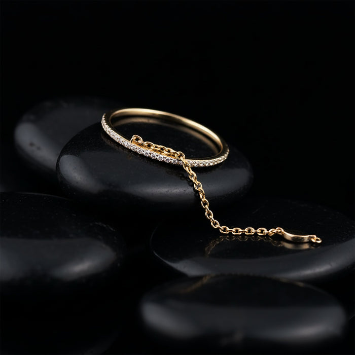 Slim Diamond Bangle Safety Chain Bracelet in 14K Yellow Gold
