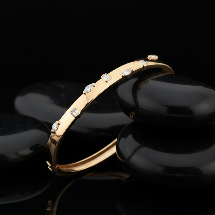 Mixed Shape Diamond Accent Bangle Bracelet in 14K Yellow Gold