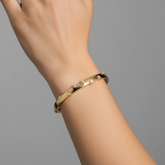 Mixed Shape Diamond Accent Bangle Bracelet in 14K Yellow Gold