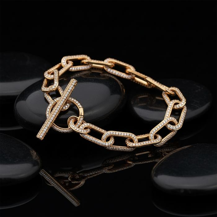 Radiant Lock Pave Toggle Chain Bracelet in 14K Gold