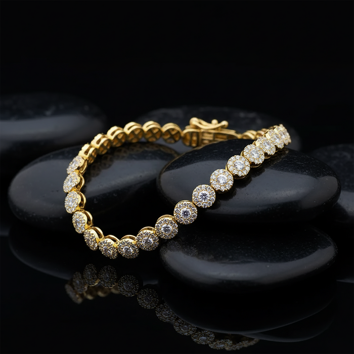 Garnet Gleam Diamond Tennis Bracelet in 14K Yellow Gold