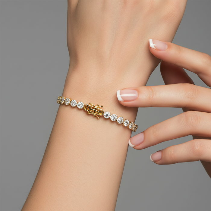 Garnet Gleam Diamond Tennis Bracelet in 14K Yellow Gold