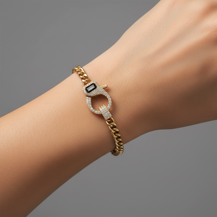Enamel Clasp Cuban Chain Bracelet in 14K Yellow Gold