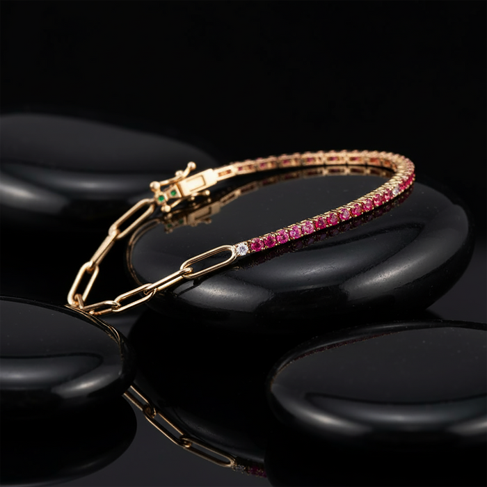 Sunset Prism Pink Sapphire Link Bracelet in 14K Yellow Gold