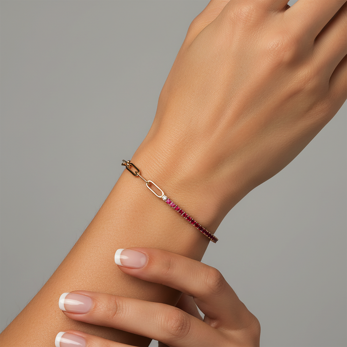Sunset Prism Pink Sapphire Link Bracelet in 14K Yellow Gold