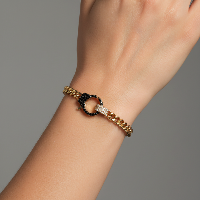Dual Tone Diamond Clasp Curb Bracelet in 14K Gold