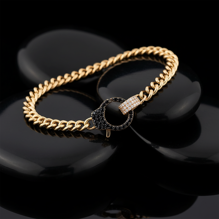 Dual Tone Diamond Clasp Curb Bracelet in 14K Gold