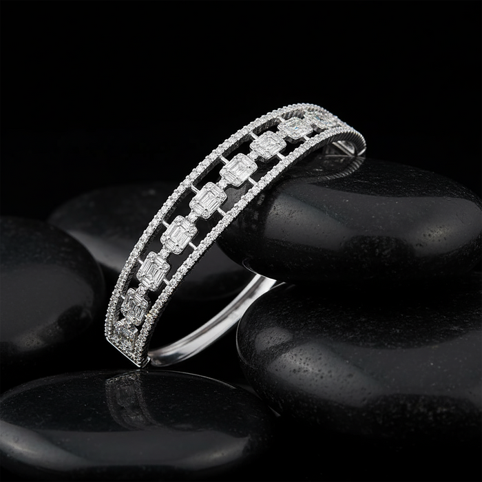 Emerald Cut Diamond Bangle Bracelet in 18K White Gold