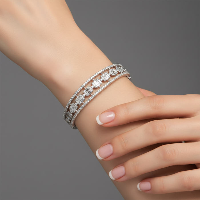 Emerald Cut Diamond Bangle Bracelet in 18K White Gold