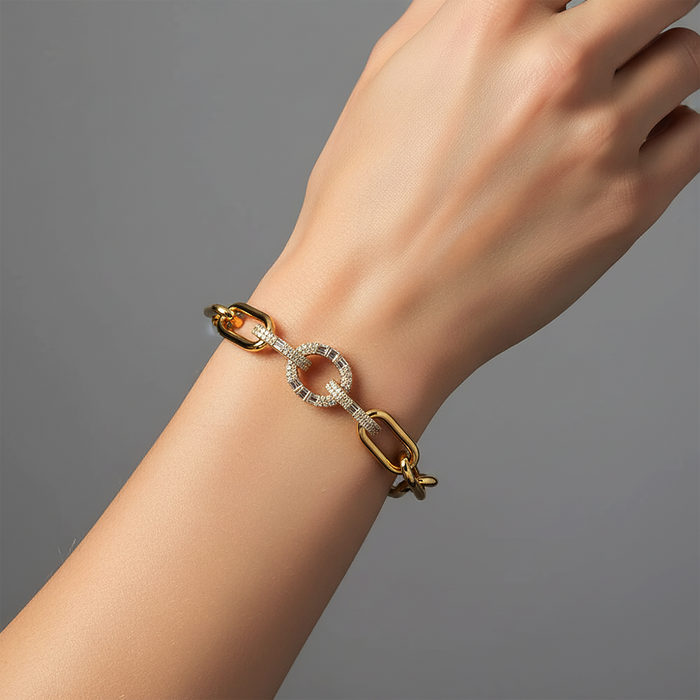 Gleaming Diamond Link Loop Bracelet in 14K Yellow Gold