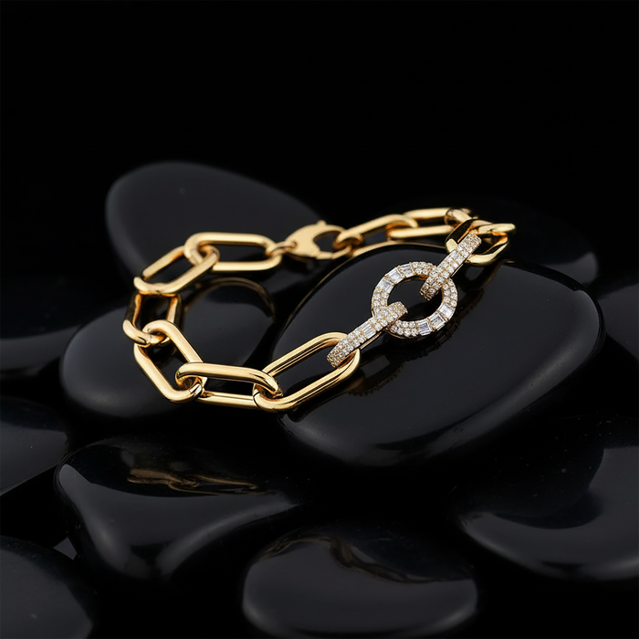 Gleaming Diamond Link Loop Bracelet in 14K Yellow Gold