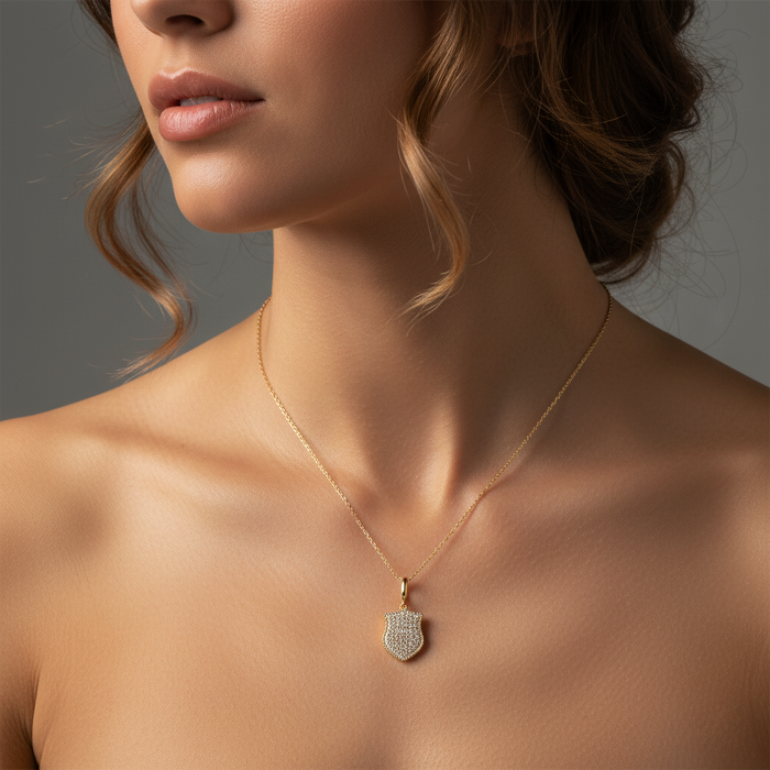 Diamond Shield Charm Pendant Necklace in 14K Yellow Gold