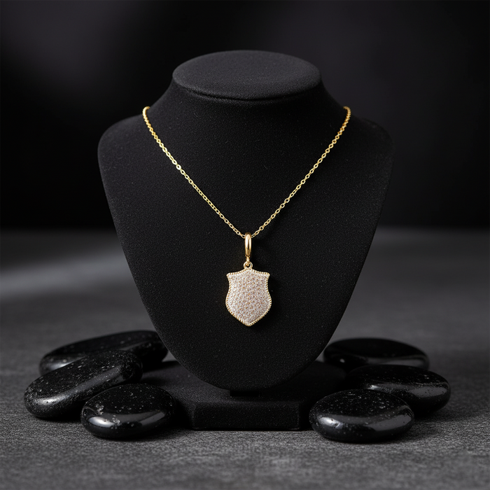 Diamond Shield Charm Pendant Necklace in 14K Yellow Gold