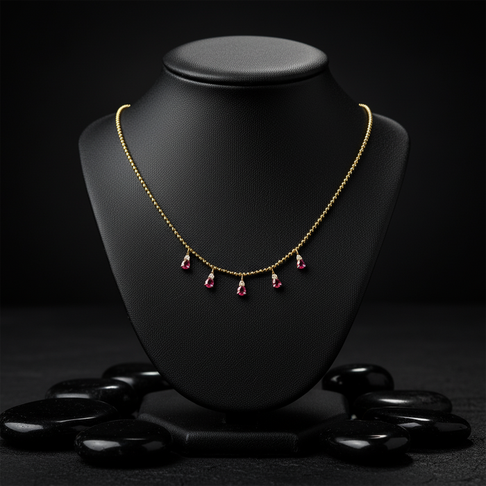 Station Ball Chain Diamond Necklace in 14K Yellow Gold