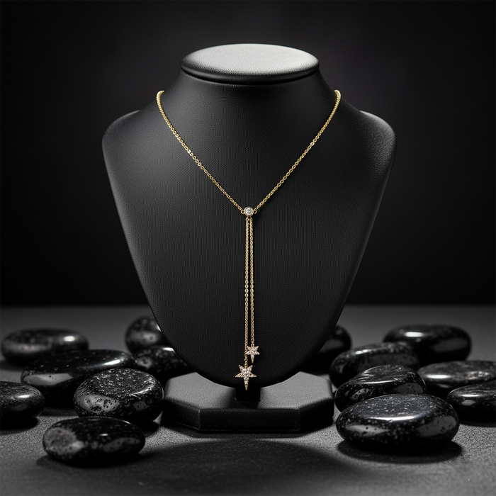 Multi-Sapphire Diamond Star Lariat Necklace in 14K Yellow Gold