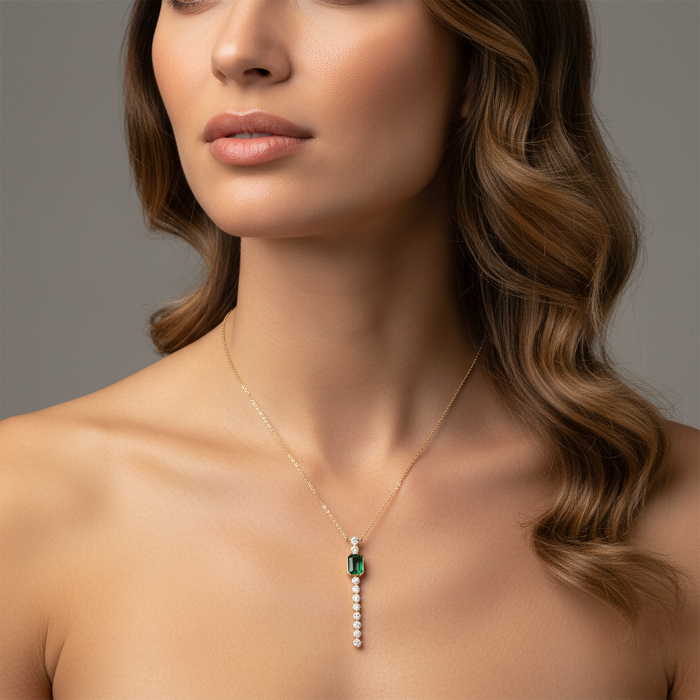 Symphony Diamond Gemstone Necklace in 14K Yellow Gold