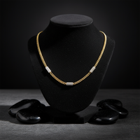Cuban Link Chain Pave Bars Diamond Necklace in 14K Yellow Gold