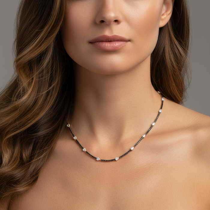 Timepiece Diamond Station Necklace in 14K Yellow Gold