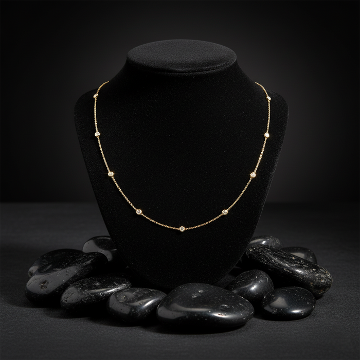 Station Bezel Set Round Diamonds Necklace in 14K Yellow Gold