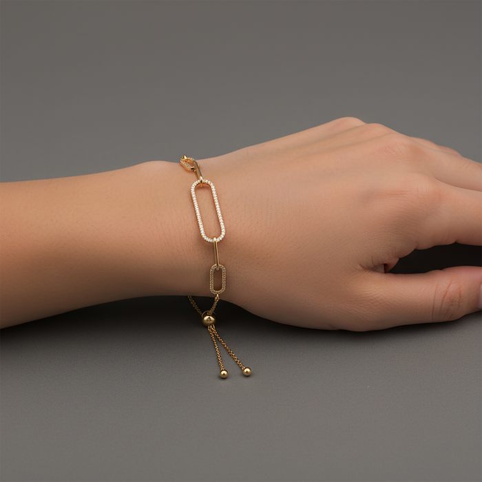 Link Luxe Pave Paperclip Adjustable Bracelet in 14K Yellow Gold