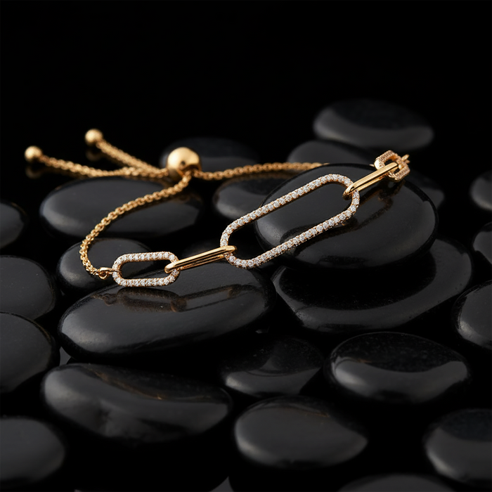 Link Luxe Pave Paperclip Adjustable Bracelet in 14K Yellow Gold
