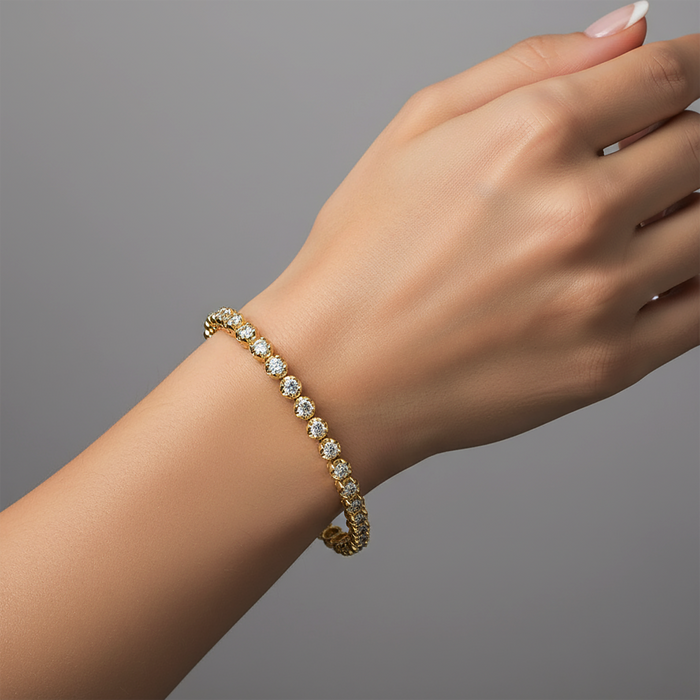 Emerald Elegance Diamond Tennis Bracelet in 14K Yellow Gold