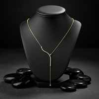 Curved Drop Accent Diamond Lariat Necklace in 14K Yellow Gold