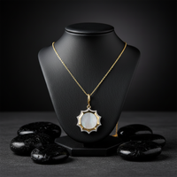 Mother Pearl Diamond Sunburst Pendant Necklace in 14K Yellow Gold