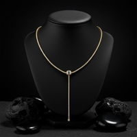 Adjustable Emerald Cut Diamond Lariat Necklace in 14K Yellow Gold