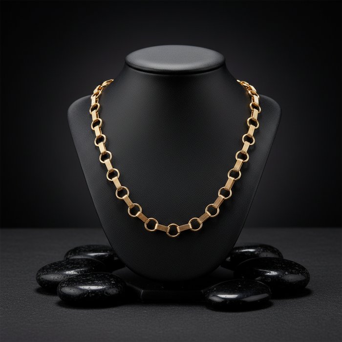 Diamond Handmade Link Necklace in 14K Yellow Gold