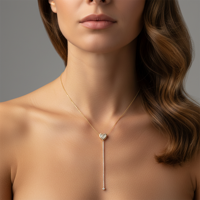Heart Baguette Diamond Necklace in 14K Yellow Gold