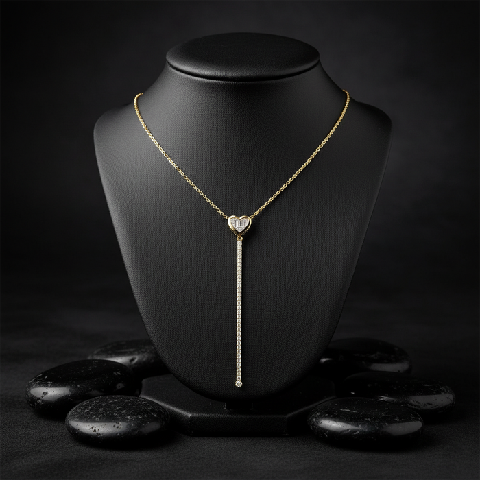 Heart Baguette Diamond Necklace in 14K Yellow Gold