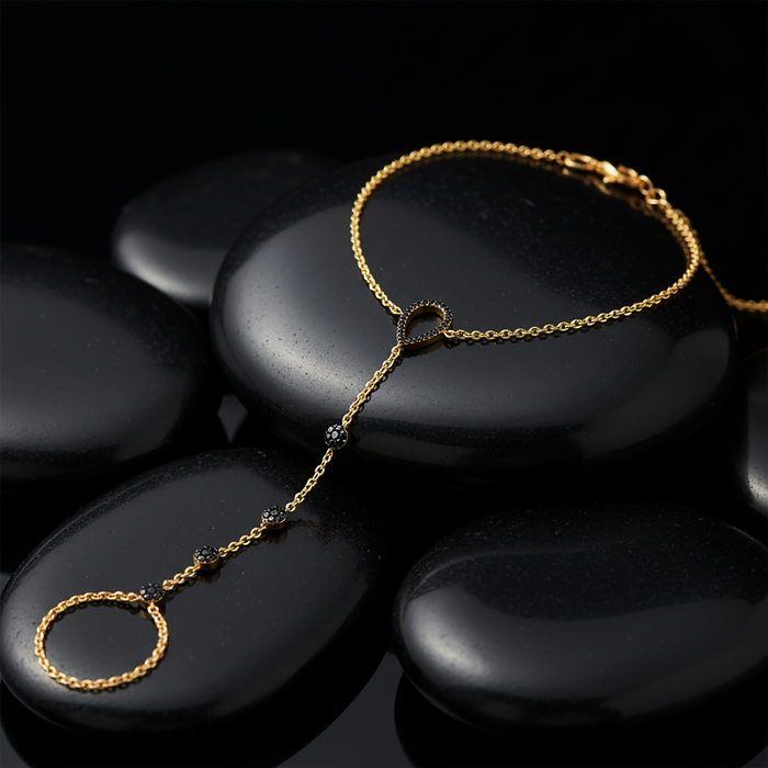 Midnight Mirage Hand Chain Bracelet in 14K Yellow Gold
