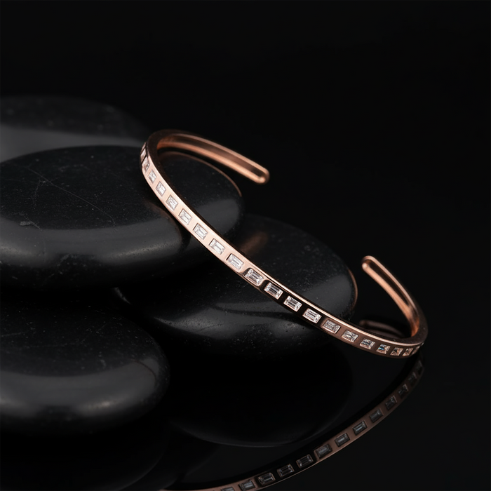 Linear Baguette Diamond Cuff Bracelet in 14K Rose Gold
