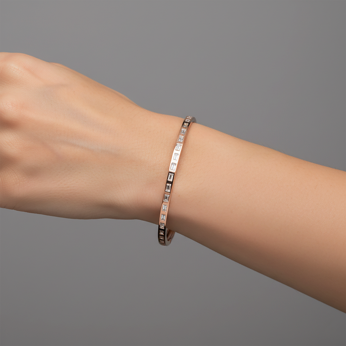 Linear Baguette Diamond Cuff Bracelet in 14K Rose Gold