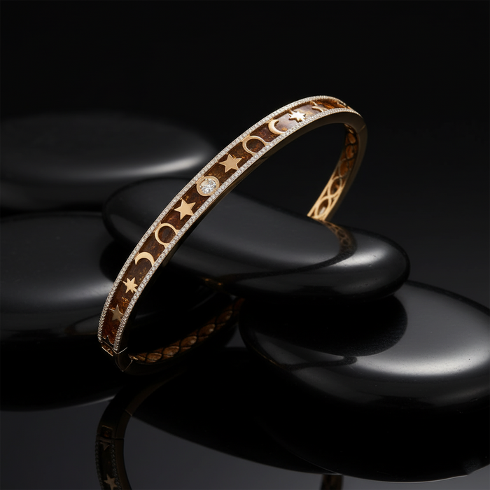 Diamond Round Bangle Bracelet in 14K Yellow Gold