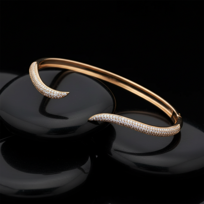 Crescent Bliss Diamond Bangle Bracelet in 14K Yellow Gold
