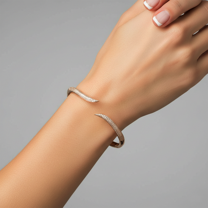 Crescent Bliss Diamond Bangle Bracelet in 14K Yellow Gold