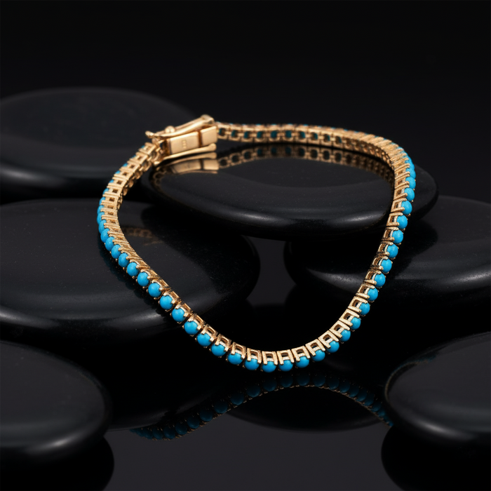 Azure Line Turquoise Tennis Bracelet in 18K Yellow Gold